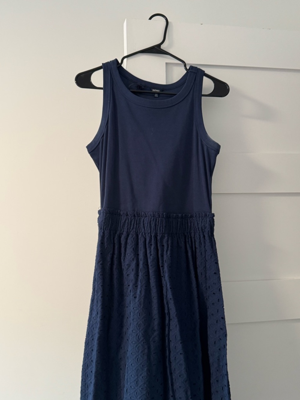 Buffalo David Bitton Girls Navy Eyelet Knit Bodice Maxi Dress